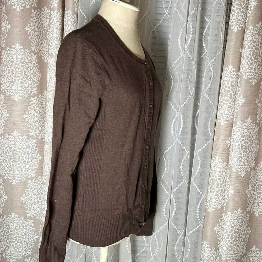 Sonoma Brown 100% Cotton Button-Down Cardigan | Size Medium - Picture 3 of 7